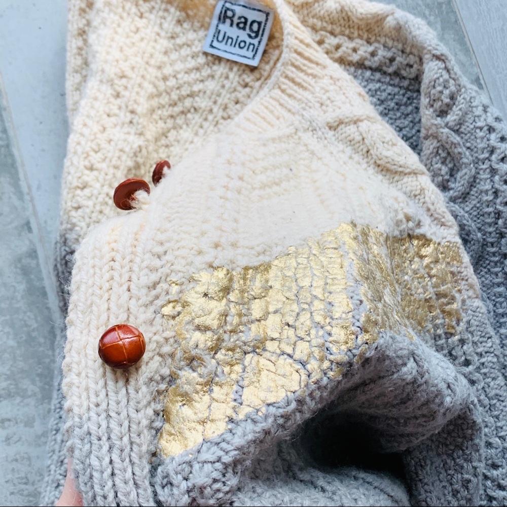 UO RAG UNION Gold Foil Cableknit Yarn Wool Sweater - Picture 8 of 15